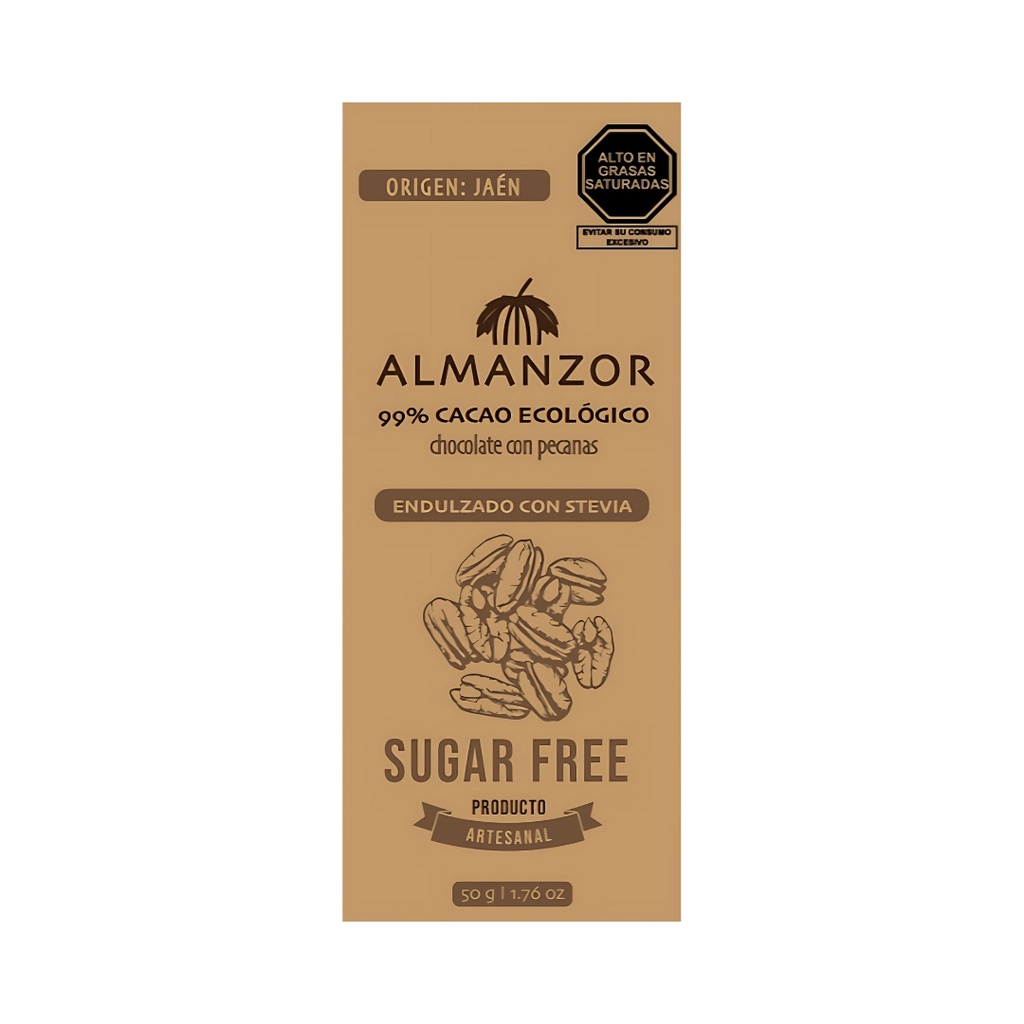 Tableta De Chocolate 99% Stevia Pecanas 50 Gr Almanzor