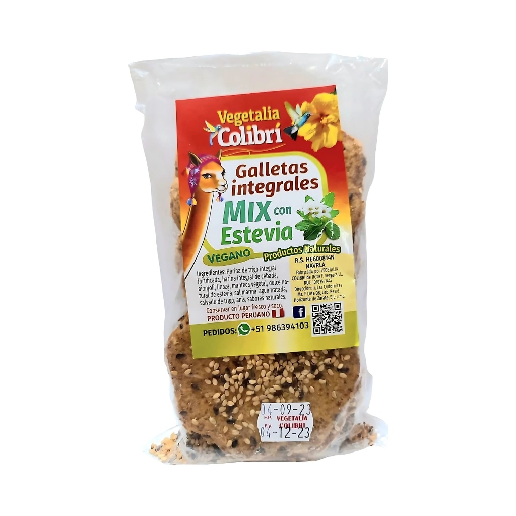 Galletas Integrales Mix Con Stevia 8 Und Vegetalia Colibri