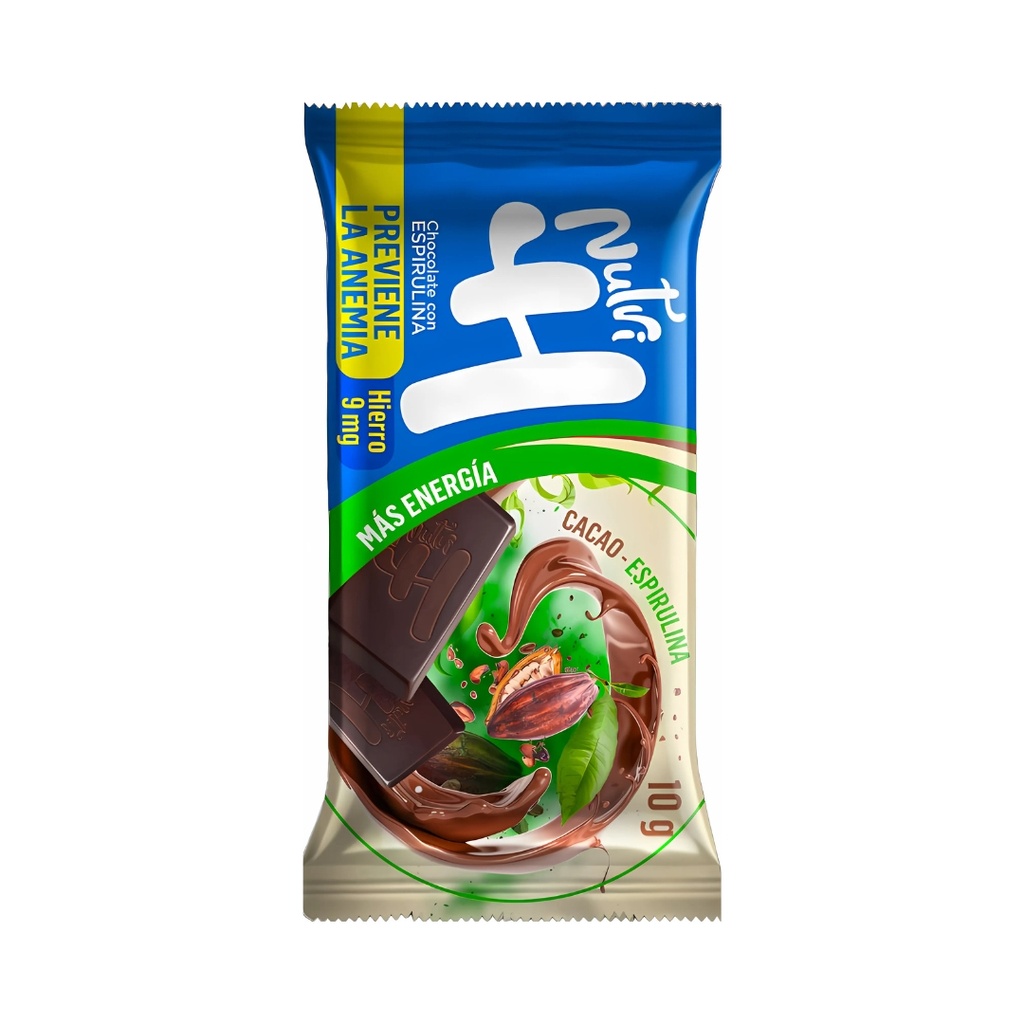 Chocolate Con Spirulina Y Cacao 52% 10 Gr Nutri H