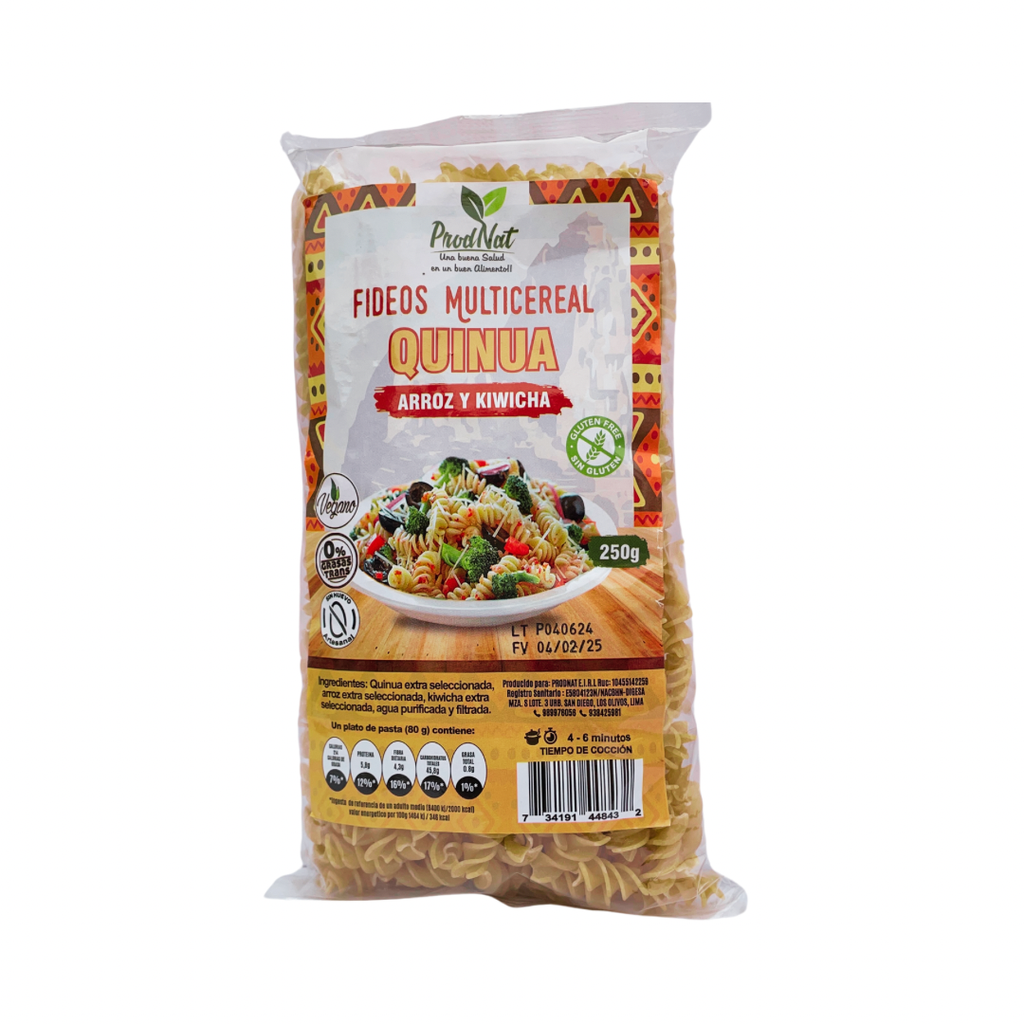 Fideo Multicereal Quinua Arroz Kiwicha Tornillo Sin Gluten 250Gr Prod Nat