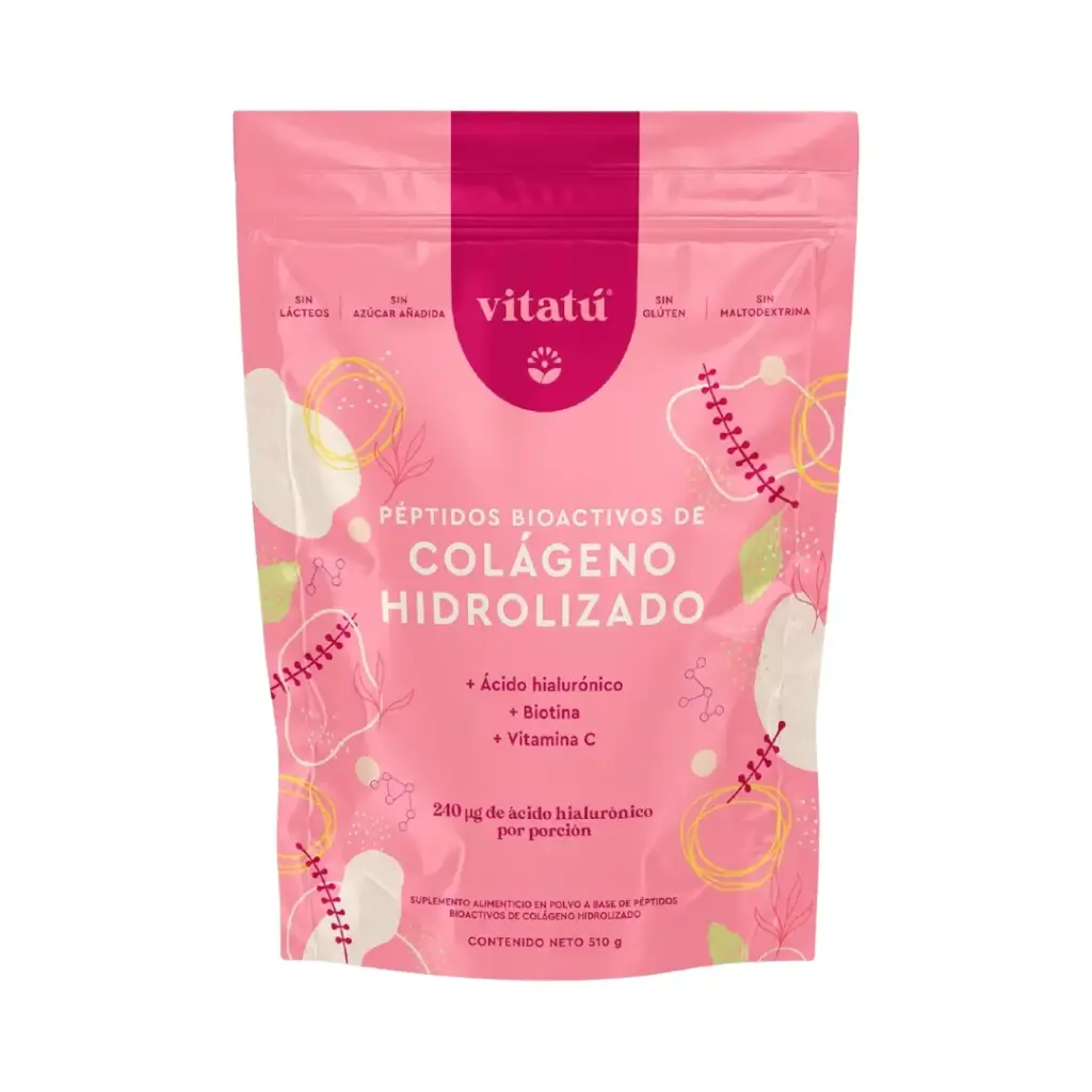 Peptidos De Colageno Hidrolizado Con Acido Hialuronico Biotina y Vitamina C 510 Gr Vitatu